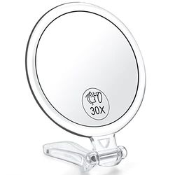 AMISCE 30x Magnifying Mirror, Travel Handheld Mirror - 2-Sided Hand Held Mirror with 1X 30X Magnification & Adjustable Handle/Stand, Portable Small Travel Makeup Mirror, Girl Women Mother's Gift