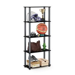 Furinno Turn-S-Tube Espositore multiuso a 5 livelli con tubi quadrati, Nero/Grigio