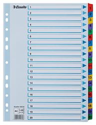 Esselte A4 1-20 index, kraftig kartong med Mylar-förstärkta flikar, blå/flerfärgad