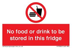 No food or drink to be stored in this fridge Sign - 75x50mm - A8L