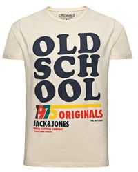 JACK & JONES Heren Crew Neck 1/2 mouw T-Shirt - Wit - Weiß (Behandeld Wit) - 52 - ivoor - M