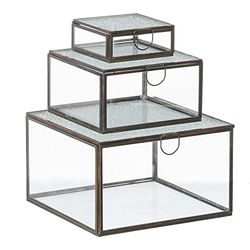 BigBuy Home Caja Multiusos 3 Piezas Cristal Dorado Metal 20 x 20 x 12 cm (3 Unidades)