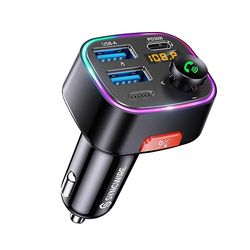 Syncwire Bluetooth 5.3 Fm-Zender-Auto-Oplader 48W (Pd 36W&12W) Dubbele Usb-Poort Oplader Auto-Adapter Draadloze Radio-Ontvanger, Led-Display 64 Gb Usb-Stick Met Lichtschakelaar
