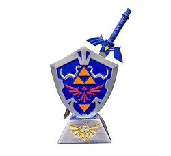 Zelda Inspired - 6.3" Blue Master Sword Letter Opener & Link's Hylian Shield Ornament, PVC, Ideal for Zelda Game Fans' Collection, Decorative Display & Unique Gift