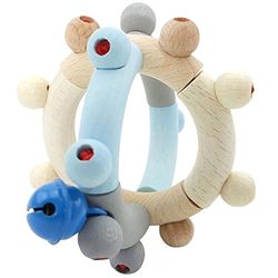 Hess Holzspielzeug 11108 - Sonajero de Madera con Forma de Pelota, Serie Nature en Azul, con Piezas móviles, a Partir de 6 Meses, Hecho a Mano, para Ejercicios de Agarre y diversión con sonajeros