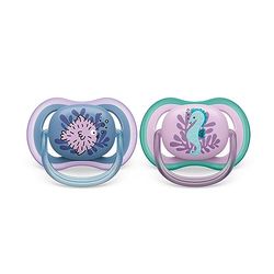 Philips Avent Sucette Ultra Air - 2 sucettes bébé légères et aérées pour bébés âgés de 6 à 18 mois, sans BPA et avec étui de transport stérilisateur (modèle SCF085/61)