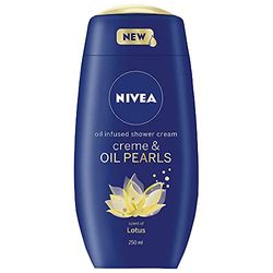 NIVEA Oil Infused Duschkräm, Cream & Oil Pearls (250 ml), fuktgivande duschgel med lotusdoft, lyxig duschtvätt för kvinnor, duschgel med arganolja