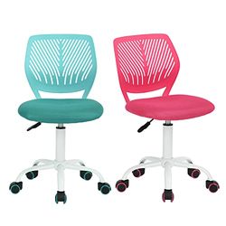 FurnitureR 2 szt. Krzesło biurowe do domu, ergonomiczne regulowane przesuwanie wysokości, krzesło komputerowe do domu, biura i gabinetu, metal, różowy turkusowy, 38,5 cm x 40 cm x 75-87 cm