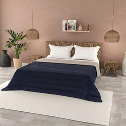 Italian Bed Linen Couette d'été en Microfibre Couleur Unie, Basic, Bleu foncé/Gris Clair, 250x240cm