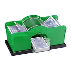 Relaxdays Mescolatore Automatico per 2 Mazzi di Carte Standard, Macchinetta Plastica, Mischiacarte con Manovella, Verde Unisex Adulto, 11 x 23 x 15 cm