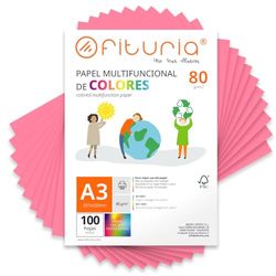Coloured Sheets, Pack 100 Sheets A3 80 g – Coloured Paper for Crafts, Printer, Scrapbooking – Folios Colours – Ideal Origami, Papiroflexia, Office and School (Pink, 100h)