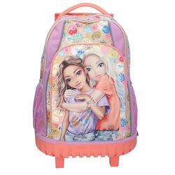 Depesche 13286 TOPModel Girl Power - trolley mochila escolar en morado y beige, con motivo de modelo y lotes de colores, mochila escolar con asa telescópica y ruedas