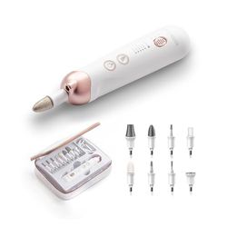 Boston Tech Queen Kit électrique de manucure et pédicure 5 modes, charge rapide USB, 9 accessoires de haute qualité, vitesse réglable, portable et durable Blanc