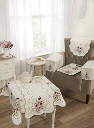 Emma Barclay Tulip Embroidered Table Cloth in Cream - 36x36 (91x91cm)