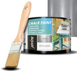 JOVIRA PINTURAS Chalk Paint - Vernice gessata all'acqua opaca + Pennello speciale per legno. Rinnovate i vostri mobili con creatività. (375 Millilitri, Argento + Penello)