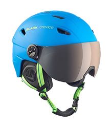 BLACK CREVICE Silvretta casco da sci I Casco da sci con visiera stile pilota I diversi colori I Casco uomo & donna I Casco in policarbonato I Casco da sci traspirante I Taglie regolabili (XS, Blu/Verde)