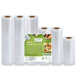 Anysea Sacchetti per Sottovuoto Alimenti：Rotolo Sottovuoto Alimenti per Conservazione Alimenti, Sacchetti Sottovuoto Compatibili con Macchina Sottovuoto, 6 Rotolo 15x1/20x2/28x3/300cm