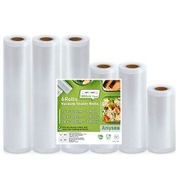 Anysea Sacchetti Sottovuoto per Alimenti：Rotolo Sottovuoto Alimenti per Conservazione Alimenti, Sacchetti Sottovuoto Compatibili con Macchina Sottovuoto, Senza BPA, 6 Rotolo 15x1/20x2/28x3/300cm