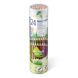 Staedtler Noris Colour, Crayons de couleur hexagonaux de très haute qualité, Fabriqués en bio-matériau innovant, Tube métal avec 24 crayons assortis, 185 MD24