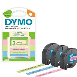 DYMO LetraTag Étiquettes Pastel Starter Set - 12 mm x 4 m (3 Cassettes) - Rubans en Plastique Crème de Pistache, Rêverie & Crème de Fraise - Étiquettes Autocollantes pour étiqueteuse DYMO LetraTag