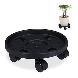 Relaxdays Växtroller rund, uppsättning av 2, Ø 30 cm, blomkruksunderlägg med hjul, plast, inomhus och utomhus, svart