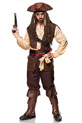 Mask Paradise 80112-116-028 Costume d'Halloween pour homme Capitaine des Caraïbes en PES Marron/beige Taille : 2XL