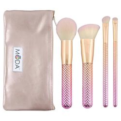 Royal & Langnickel MODA - Set completo di pennelli da trucco per il viso, 5 pezzi, con custodia, include cipria rotonda, kabuki angolare, ombretto angolare e pennelli sfumati, colore rosa sfumato