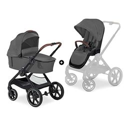 Hauck Barnvagn 2-i-1 Walk N Care Air Set, lufthjul, babybadkar med minnesknappar, sitt- och höjdjusterbar, teleskophandtag, kan belastas upp till 25 kg, liggfunktion, UV-skydd 50+ – mörkgrå