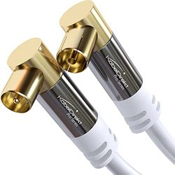 KabelDirekt – 4K Antennkabel, Koaxialkabel – TV Kabel 90° vinklad – 5m – Digital och analog – Finns i 0,5-20m (Vinklad hane/hona, för DVB-C/DVB-T/DVB-S, vit)