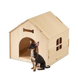 Relaxdays Hundkoja inomhus, katthus för att bygga själv, husdjurshus, för små hundar & katter, hundgrotta MDF, natur, 1 styck