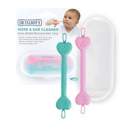 Nuby Dr. Talbot Outils Nettoyeur de Nez et d'Oreilles Bébé | Boîte de Voyage Hygiénique | Doux à Double Embout pour Retirer Facilement le Mucus et la Cire | Pack de 2 | Vert et Rose