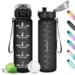Drinkfles, 1 liter, herbruikbare drinkfles, filterfles, lekvrije waterfles, sportfles met motiverende tijdweergave, voor fiets, fitnessstudio, school