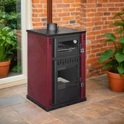 Dmora Dtenkoran Wood Stove, Wood Fireplace, Wood Fireplace, Rustic Stove, Made in Italy, 62 x 62 x 102 cm, Red