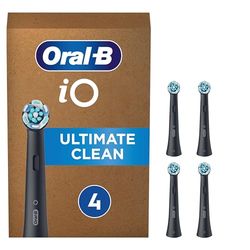Oral-B iO Ultimate Clean Brossettes Noires De Rechange, S’Adaptant Aux Dents Pour Protéger Les Gencives Sensibles, Compatibles Avec Les Brosses Électriques Magnétiques, Emballage Carton, Lot De 4