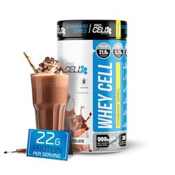 WheyCell | Protéine Whey Pure (900 g/18 services) - Saveur Chocolat - 100% concentré de lactosérum premium pour augmenter la masse musculaire - 22 g de protéines par service - sans gluten