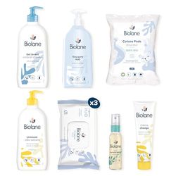 BIOLANE - Kit Naissance Premiers jours - Bébé - 216 Lingettes - Eau pure - Gel Lavant - Liniment - Crème change - Coffret Bébé - Peaux Sensibles - Fabriqué en France
