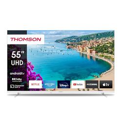 THOMSON 55 Tum (139 cm) 4K Ultra HD Vit Smart Android TV, Google Assistant, Wi-Fi, Dolby Digital, Bluetooth, Triple-Tuner (Kabel/Satellit/Antenn), HDMI, CI+, A+ Panel – 55UA5S13W