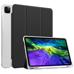 HUEZOE Case Compatible with iPad Pro 11 Inch 2021/2020/2018, Soft TPU Transparent Back, Cover Smart Case with Magnetic Attachment, Trifold Stand, Auto Sleep/Wake, Black