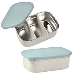 Béaba, Children's Lunch Box with Compartments, Leak-proof and BPA-Free, Stainless Steel Bento Box Children, Silicone Case, Extremely Robust, Ideal for Nursery and School, 760 ml, Grey/Blue