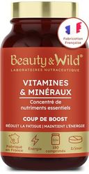 Multivitamines et Minéraux | Zinc + Magnésium + Sélénium + Vitamine A B C E | Anti-fatigue, Énergie, Vitalité | Cheveux et ongles | Made in France | 180 comprimés | Beauty & WILD