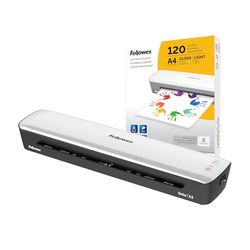 Fellowes Plastificatrice Sola A3, Formato A3, Fino a 125 Micron, Uso Domestico, con Leva di Sblocco e Modalità Riposo [ESCLUSIVA AMAZON] + Pouches A4 per plastificazione, Finitura lucida, 120 fogli