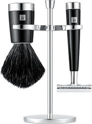 ZWILLING Set di rasoi con rasoio di sicurezza (3 pezzi con pennello da barba e supporto, adatto a tutte le lamette, set regalo), nero