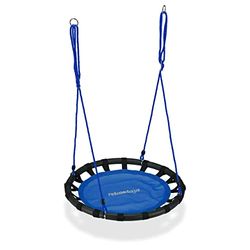 Relaxdays nestschommel, ronde vogelnestschommel voor kinderen, verstelbare schommel, Ø: 80cm, tot 100 kg, blauw