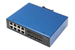 DIGITUS Network switch - 12-port Gigabit Ethernet - 8x RJ45 + 4x SFP+-10Gigabit - IP40 - L3 managed, VLAN - 10/100/1000 Mbit/s - DIN rail mounting - Industrial series - black/blue