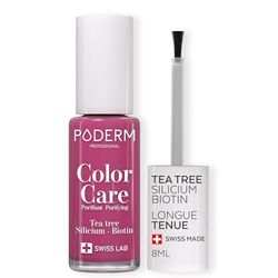 PODERM - Mycose Ongles - Vernis Couleur Tea Tree | Prévention & Traitement des Ongles Jaunes/Abîmés par Mycose | Cadeau Fete des Meres | Soigne & Colore | Formule Unique | Swiss Made | Framboise