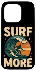 Surf More Retro Wave Silhouette Beach Graphic Case for iPhone 15 Pro