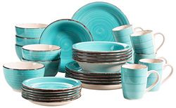 MÄSER 931614 Bel Tempo II Lot de 30 vaisselle vintage pour 6 personnes en céramique peinte à la main Turquoise
