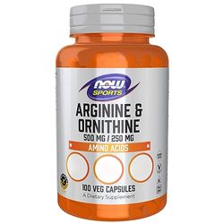 Now Foods L-Arginine & L-Ornithine, 100 Gélules Végétaliennes, Acides Aminés, Végétarien, Testé en Laboratoire, Sans Gluten, Sans Soja, Sans OGM