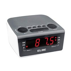 ELBE CR-932 Rádio-despertador digital com rádio am/fm, rádio analógico am/fm, alarme com rádio ou acústica, memória 20 emissoras, função snooze e sleep, ecrã LED 0,6", cor branca preta