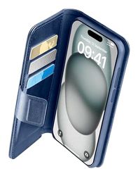cellularline - Kalendarz książkowy - iPhone 15 - Elegancja i funkcjonalność w jednym rozwiązaniu - ze zintegrowaną technologią antybakteryjną Microban - niebieski
